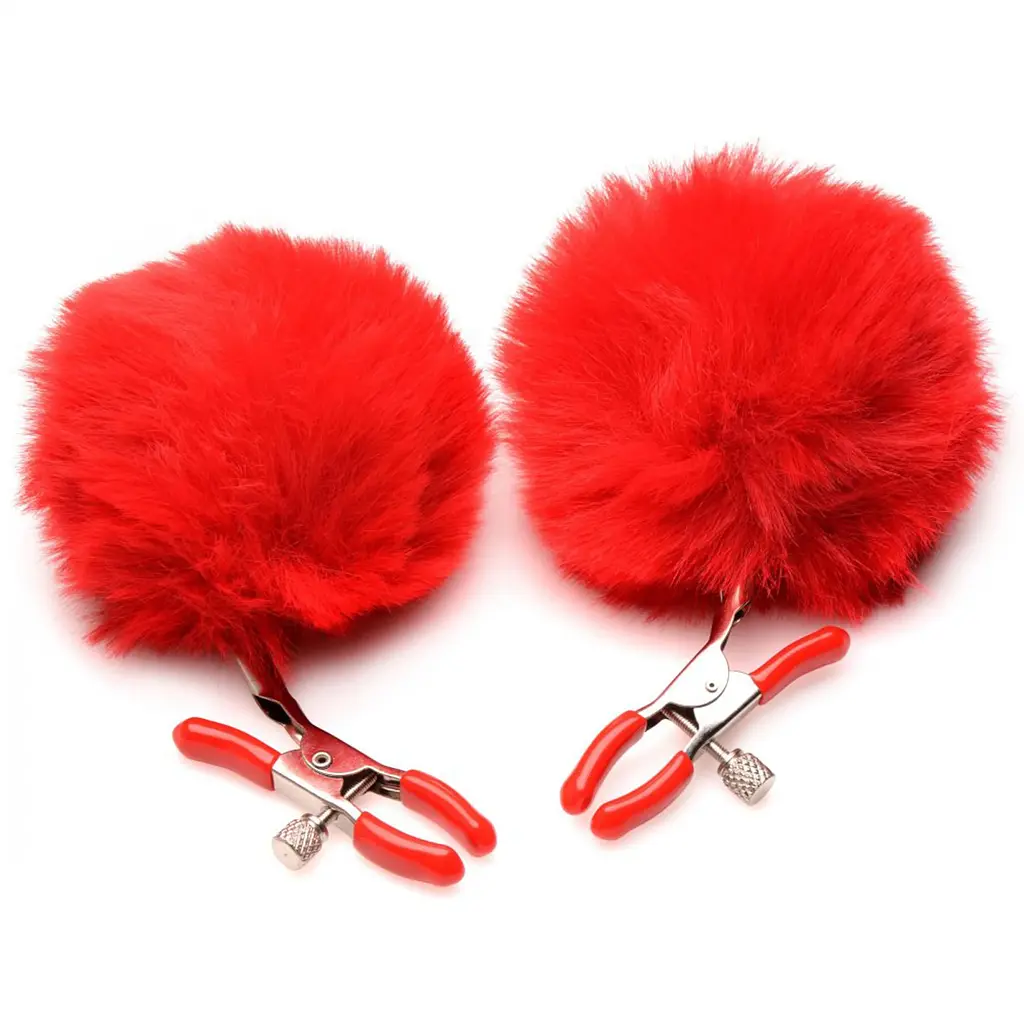 Затискачі на соски Charmed Pom Pom Nipple Clamps RED, червоний