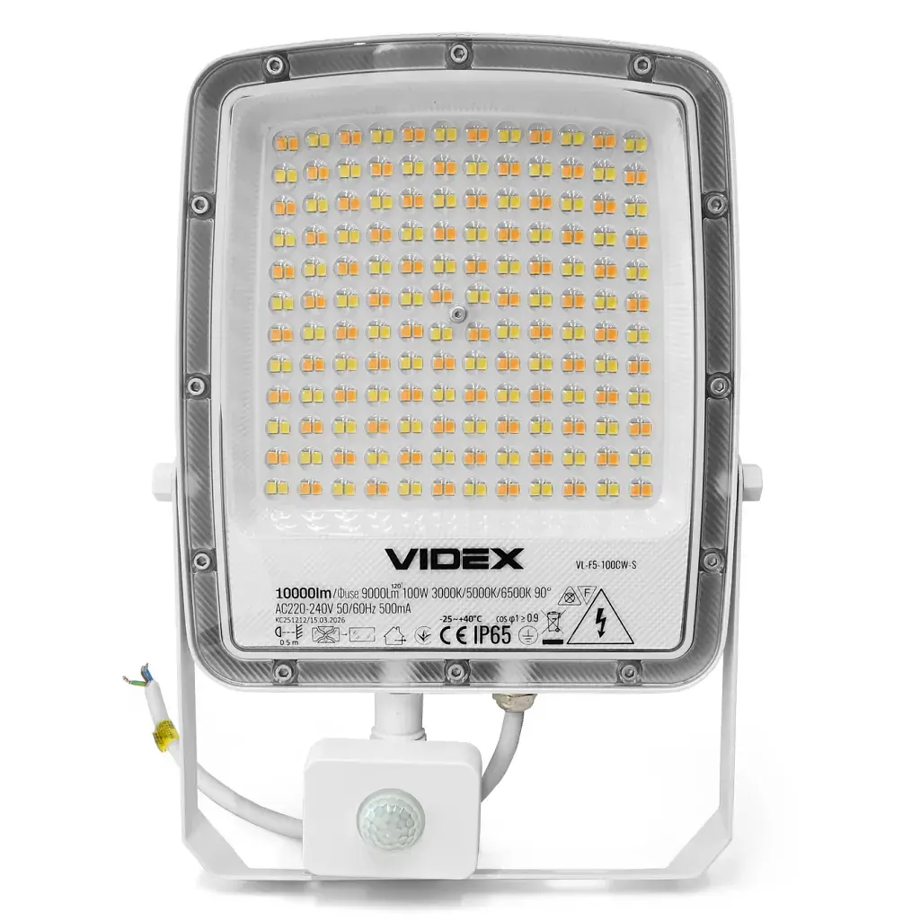 Прожектор Videx F5 100W 3000-5000-6500K з датчиком руху 230V White (VL-F5-100CW-S) - фото 2
