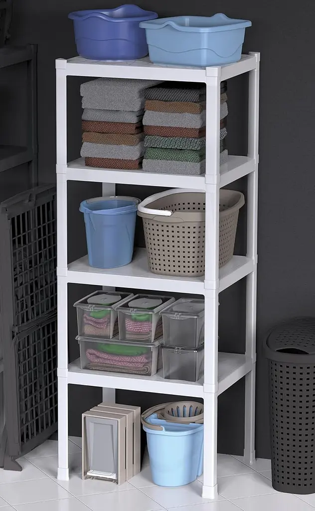 Стеллаж пластиковый PIANO 75x60x187h с 4 полками, белый - фото 2