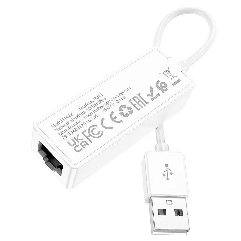 Перехідник - мережева карта Hoco UA22 Acquire Usb ethernet adapter (100 Mbps) - фото 8