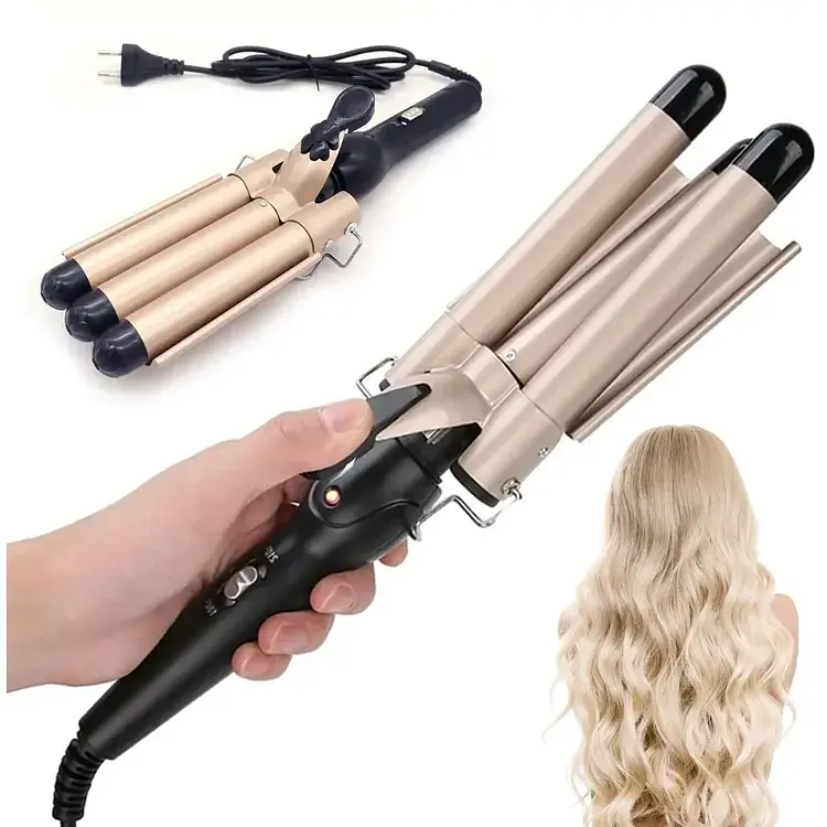 Плойка тройная Curli Girls М11 керамическое покрытие стайлер голливудская волна золотая - фото 6