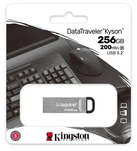 Флеш накопичувач USB 256GB Kingston DataTraveler Kyson, Silver, USB 3.2 Gen 1, до 200/60 МБ/с (DTKN/256GB) - фото 3