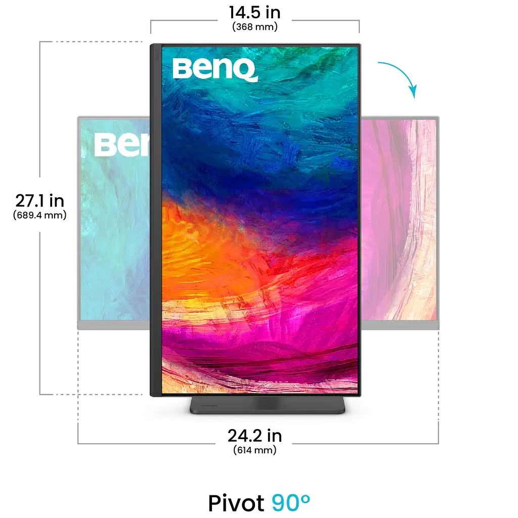Монітор TFT 27 BenQ PD2706QN, QHD, IPS, HDMI, DP, USB-C, HAS, Pivot, колонки, темно-сірий - фото 8