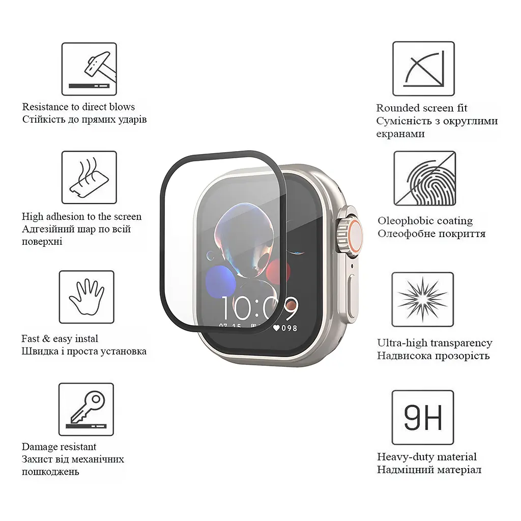 Скло захисне Drobak Apple Watch Ultra 2 49mm Black Frame A+ (323209) - фото 2
