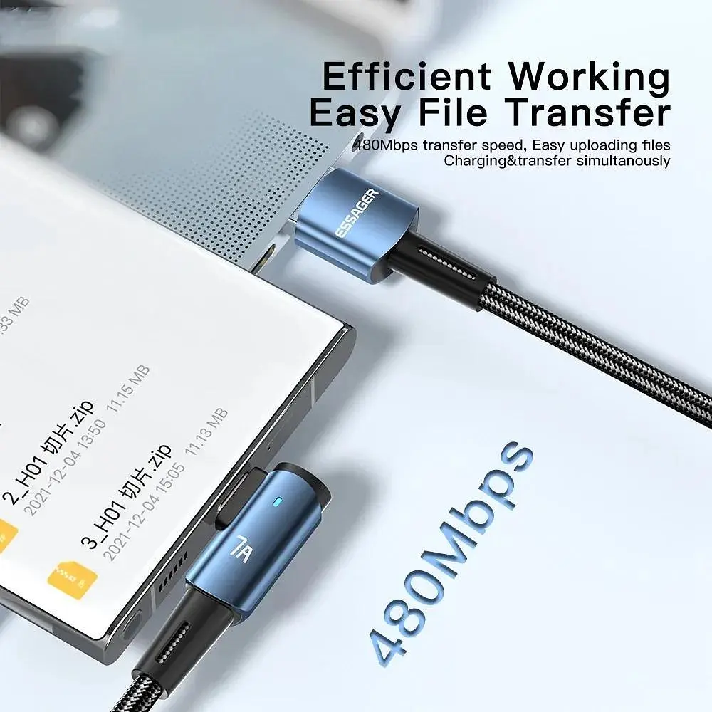 Кабель Essager Sunset Bend Type 7A cable USB A to Type C 2 м 100W Blue (EXCWT7A-CGA03-P) - фото 3