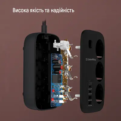Мережевий фільтр живлення ColorWay (CW-CHE34PDB) 3 роз/4USB GaN3 Pro (CW-CHE34PDB) - фото 9