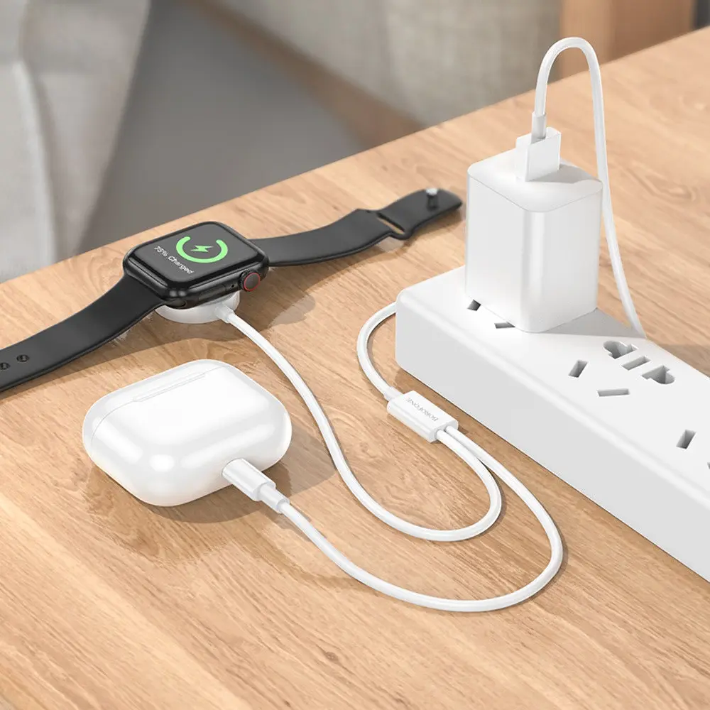 Кабель Borofone BQ22 2в1 USB to Lightning/iWatch Qi 1.2m белый - фото 2