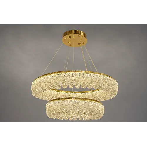 Linisoln 7903-60*40 FG 140W, двоярусна підвісна кришталева LED-люстра золото - фото 2