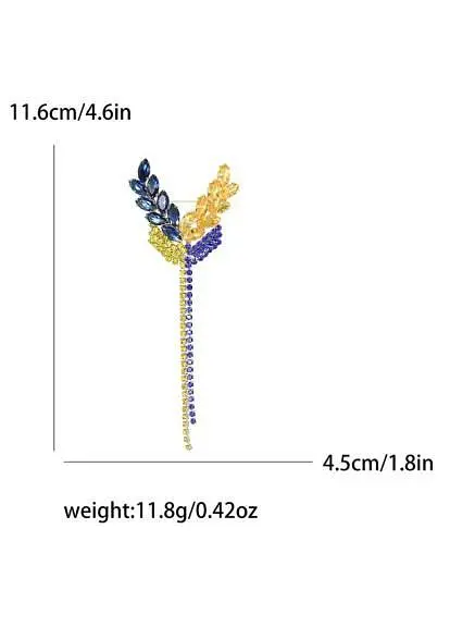 Брошь-булавка колоски пшеницы 11.6 x 4.5 см со стразами Желто-Голубая - фото 2