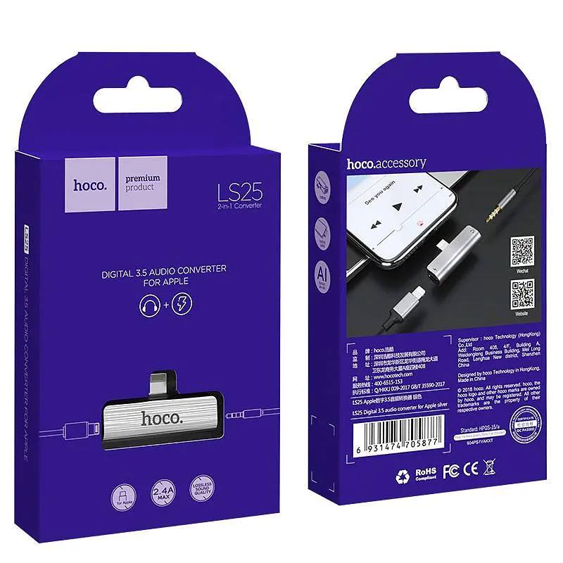 Перетворювач Hoco Lightning to 3.5 мм audio/lightning charging LS25 2A - фото 2