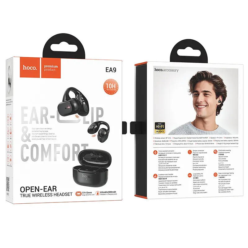 Наушники Hoco Bluetooth EA9 Clear sound clip-on true wireless BT headset черные - фото 2