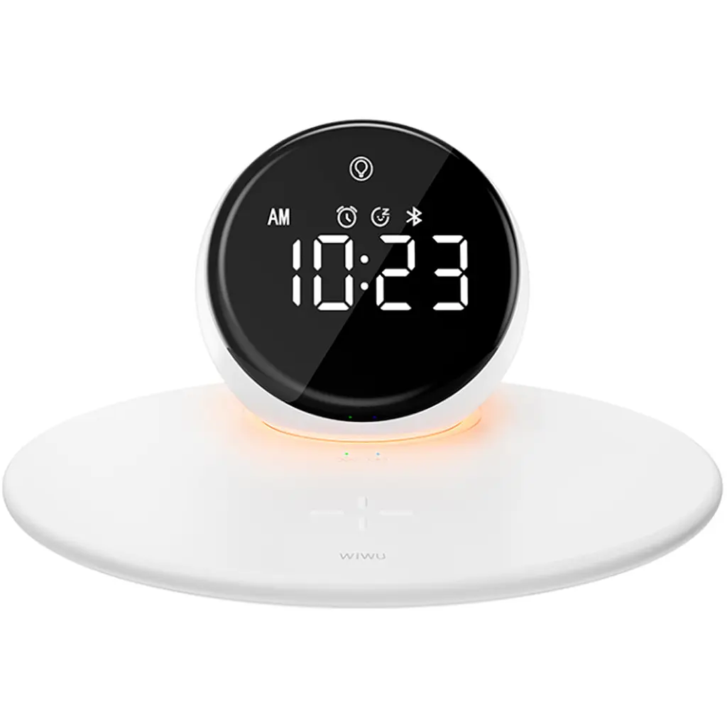 Бездротовий зарядний пристрій Wiwu Wi-W017 Night Light Clock Bluetooth Speaker White [99536] - фото 2