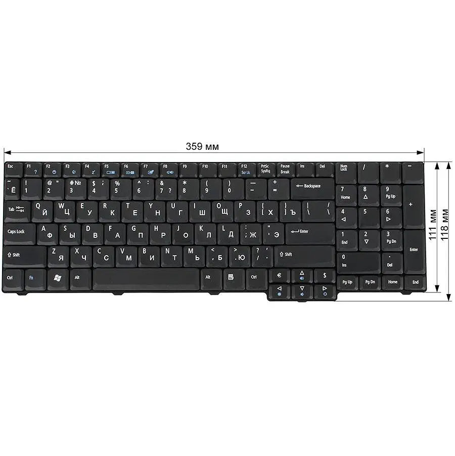 Клавіатура для ноутбука ACER (AS: 6530 6930 7000 9300 TM: 5100 7320 EX: 5235 7220 eMachines E528) rus чорний - фото 2