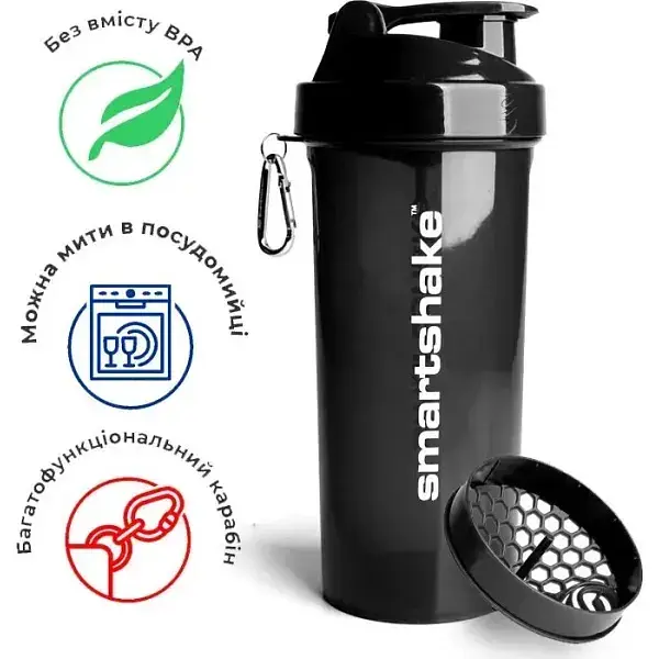 Шейкер спортивный Smart Shake Glossy Black Lite 1 л - фото 2
