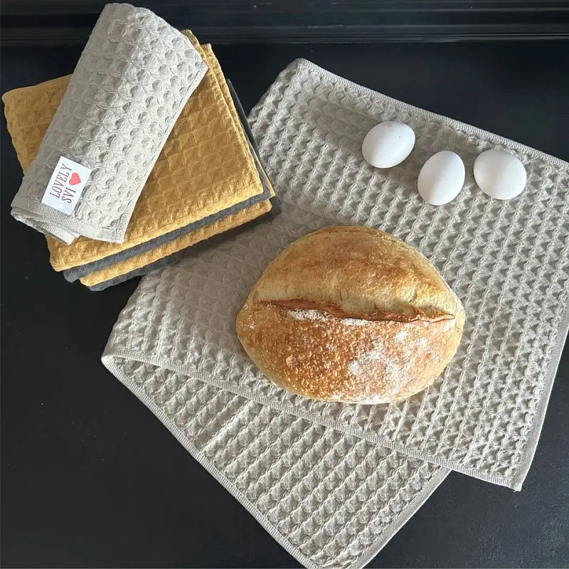 Набор кухонных вафельных полотенец Lovely Svi 4 шт: 35 x 75 см, 100% хлопок – Капучино (561028) - фото 4