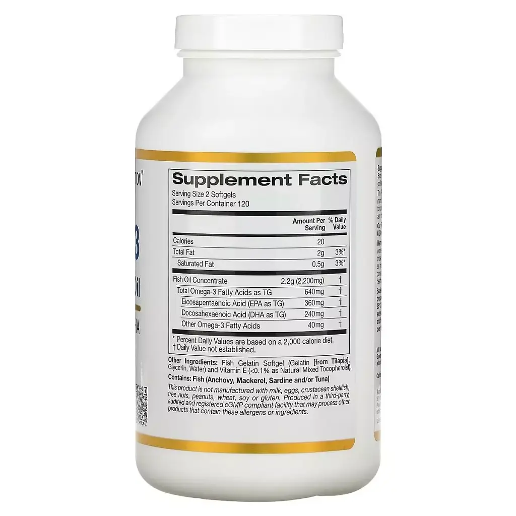Рыбий жир California Gold Nutrition Omega-3 Premium Fish Oil 180 EPA/120 DHA 240 желатиновых капсул - фото 2