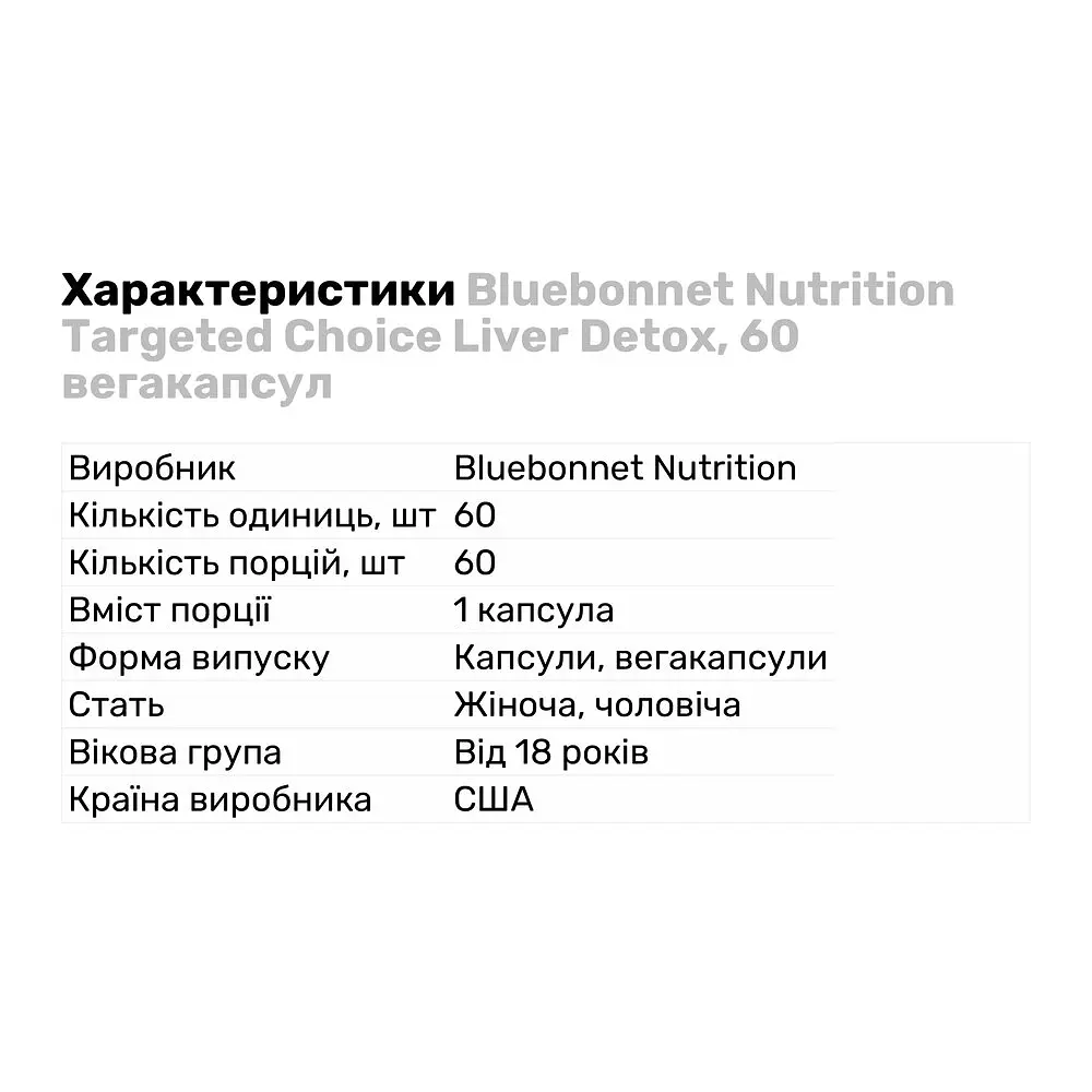 Натуральная добавка Bluebonnet Nutrition Targeted Choice Liver Detox 60 вегакапсул - фото 2