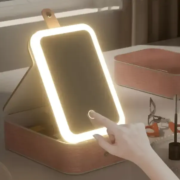 Зеркало для макияжа Salon Professional с подсветкой LED и органайзером розовое - фото 5