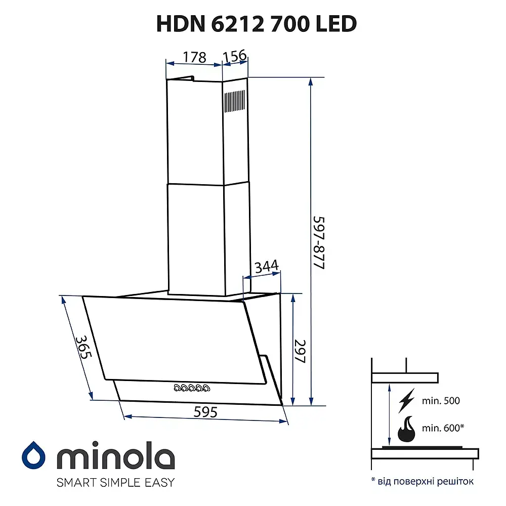 Витяжка декоративна похила Minola HDN 6212 BL 700 LED - фото 12