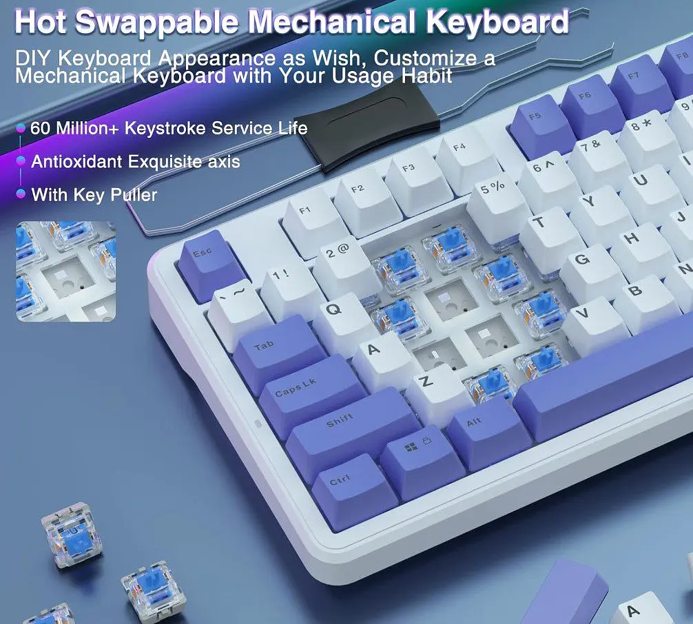 Клавіатура ігрова механічна Aula Mechanical Aula F-87 White-Purple KRGD Blue switch - фото 5