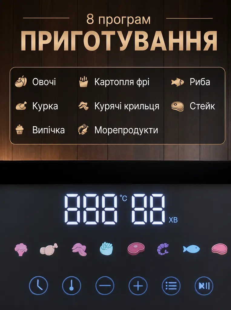 Аерофритюрниця-мультипіч 7 л 1800 Вт сенсорна аерогриль, чорна (49675851) - фото 3