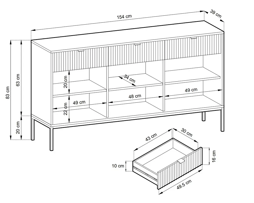 Комод Perfect Home Новая/Nova 3-дверный с 3 ящиками и золотыми ножками KSZ154 Кашемир (PFH-091245) - фото 3