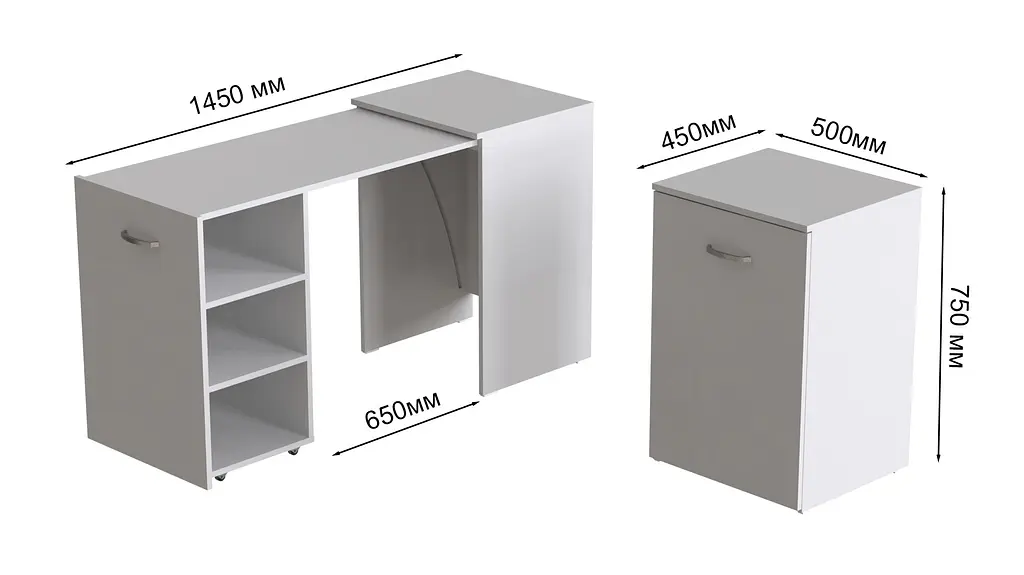 Стол-тумба трансформер Смарт 1/1 Ferrum-decor 750x1450x500 ДСП Белое 16 мм (FRD-105067) - фото 6