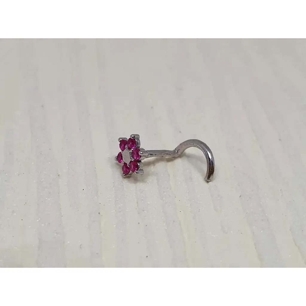 Серебряная серьга-пирсинг Астор в нос с фианитами. 8182434Р Розовый - фото 2