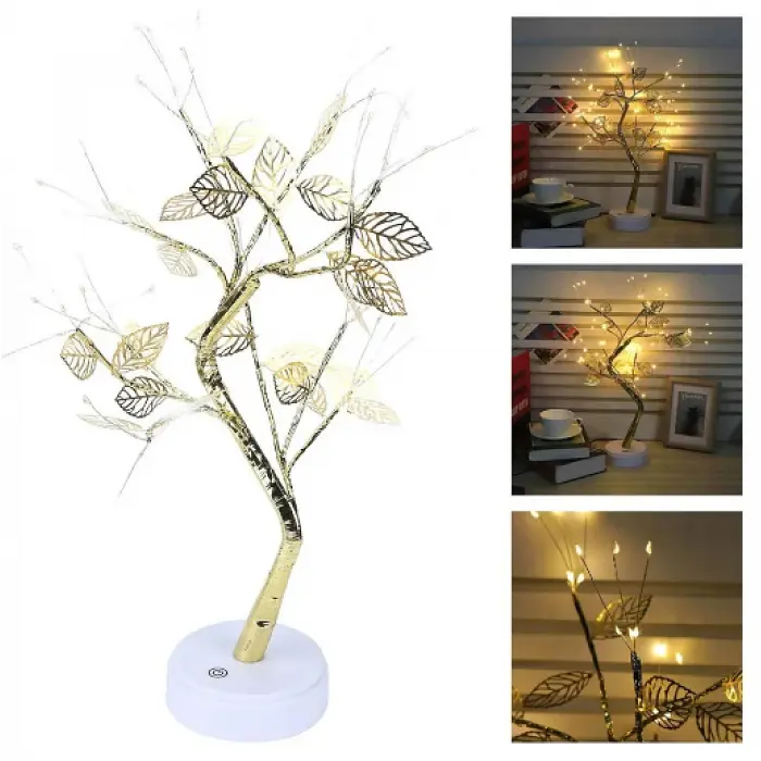 Світильник нічник Bonsai LED Дерево Роса 50 см з підсвіткою, USB та батарейки, сріблястий - фото 4