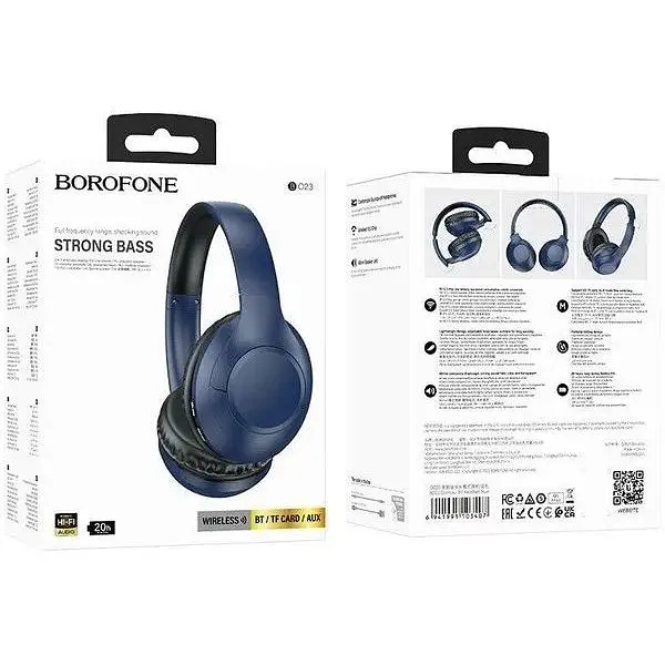 Наушники полноразмерные беспроводные Borofone BO23 Glamour BT стерео гарнитура синяя - фото 2