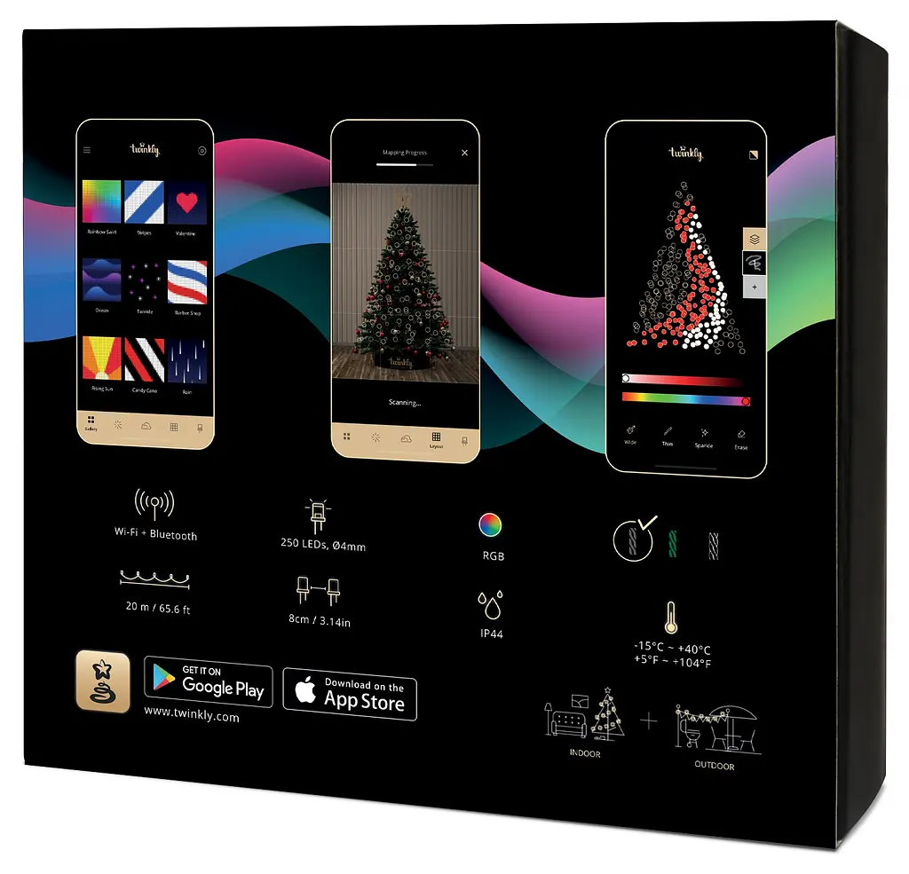 Twinkly Smart LED Гірлянда Twinkly Strings RGB 250, Gen II, IP44, довжина 20м, кабель чорний - фото 2