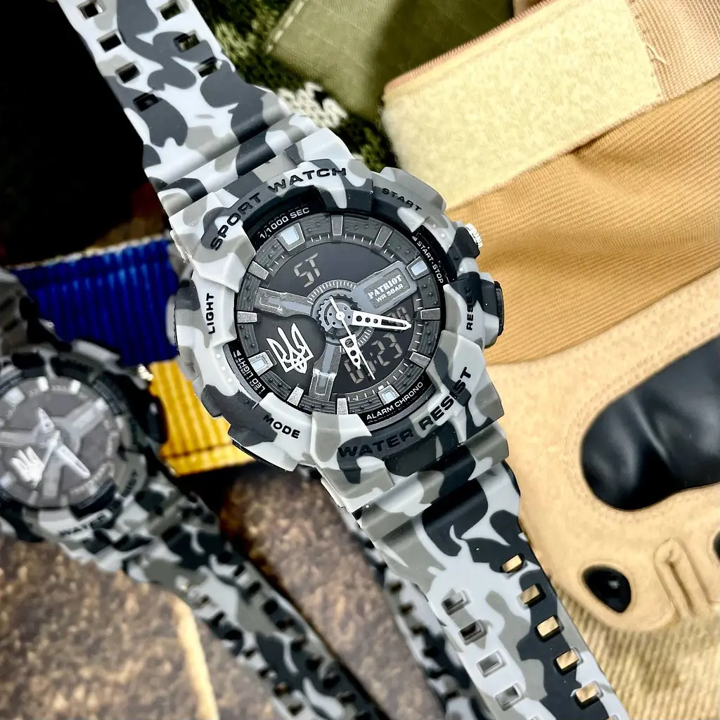 Чоловічий наручний годинник 005 Тризуб срібло Camo Grey + Коробка. Patriot acs0031051 - фото 3
