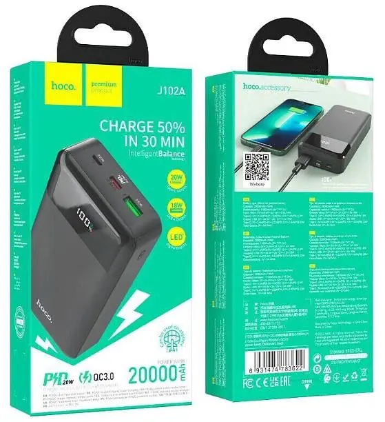 Повербанк Hoco J102A 20000 mAh Black - фото 4