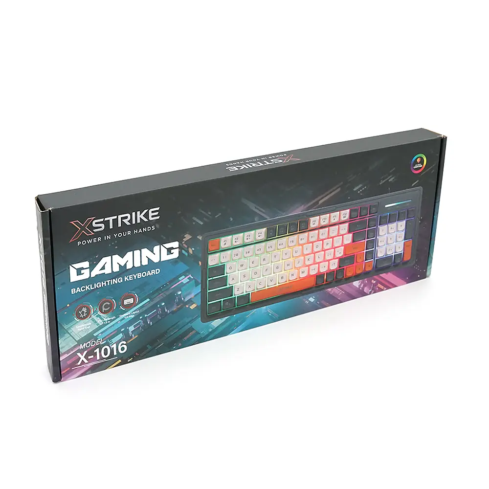 Клавіатура USB XStrike XS-1016, довжина кабелю 150 см, RGB підсвічування, Eng/Укр/Рус, 410х150х35 мм, Black/White/Orange, 101к, Q20 - фото 2