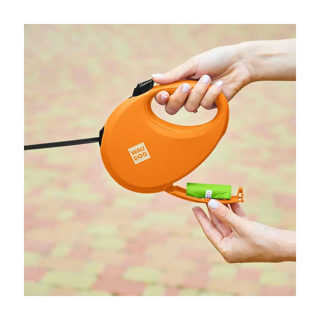 Повідець для собак WAUDOG R-leash з контейнером для пакетів L до 40 кг 5 м помаранчевий (26294) - фото 6