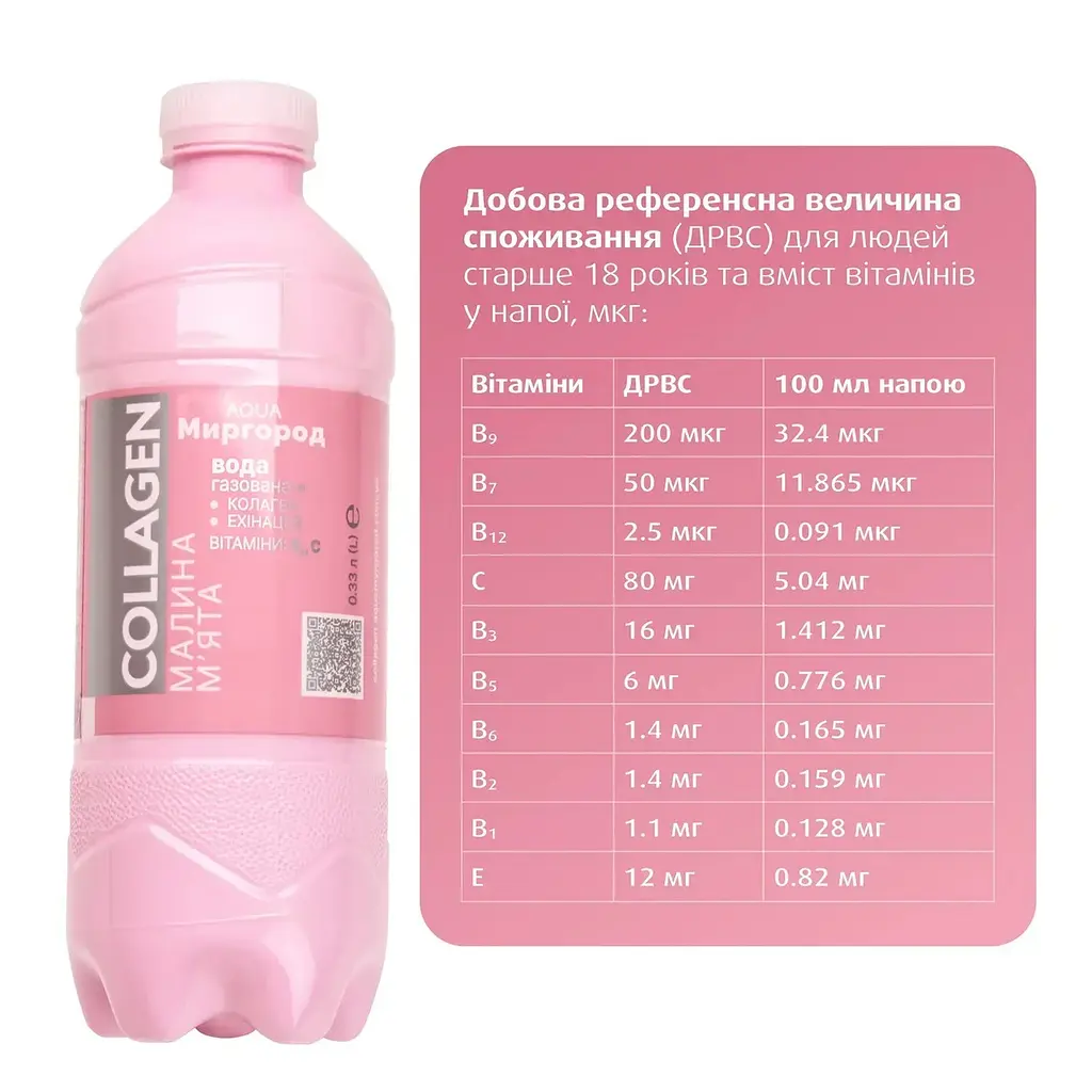 Напій безалкогольний з коллагеном Aqua Миргород Collagen  с/г зі смаком малини та м'яти 0,33 л  - фото 3