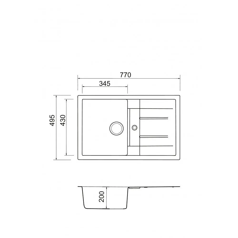 Кухонна мийка Adamant FORT антрацит 770x495x200 мм, з крилом 77 см - фото 4