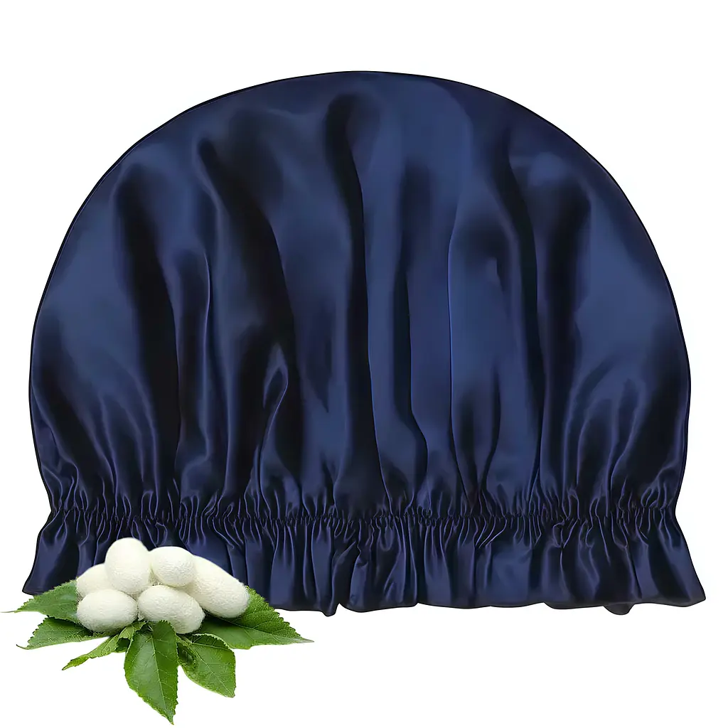 Шовкова шапочка для сну та душу MaryuPHair з м’яким краєм 29×20 см (синій)