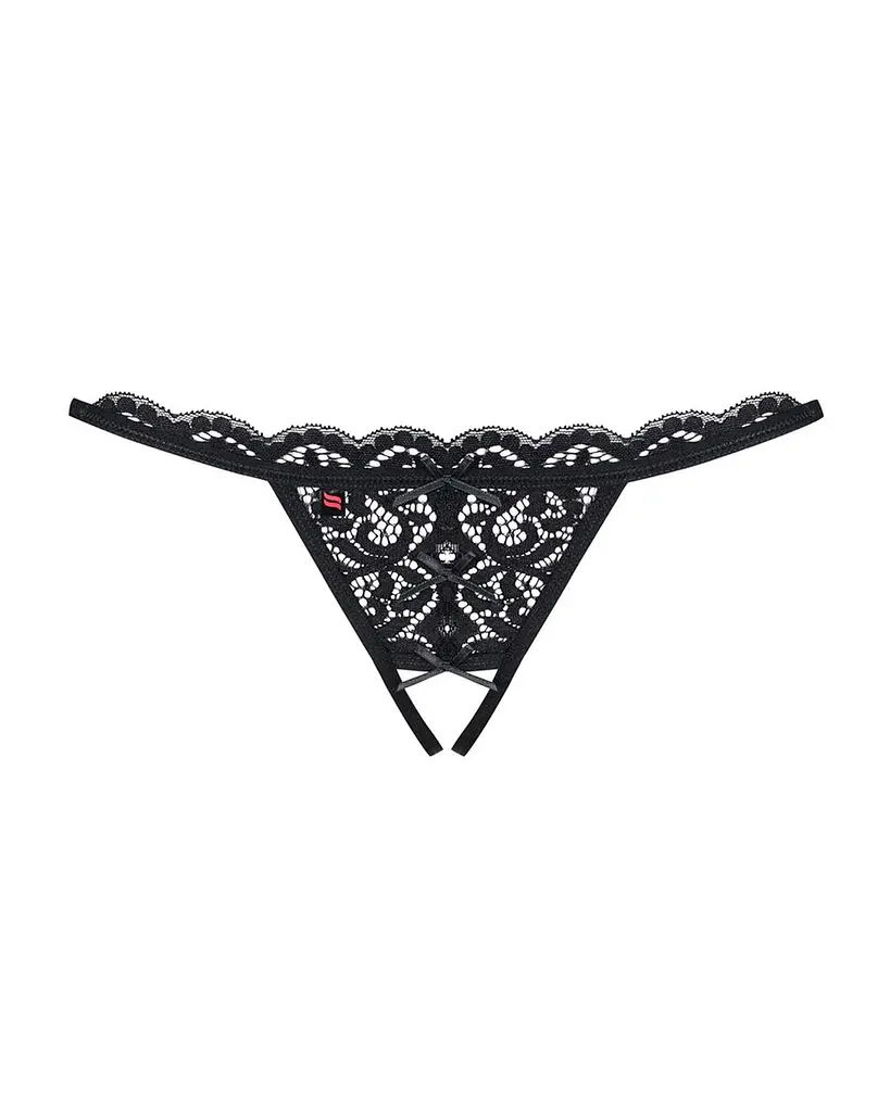 Кружевные танга с двумя отверстиями Obsessive 831-THC-1 crotchless thong S/M - фото 5