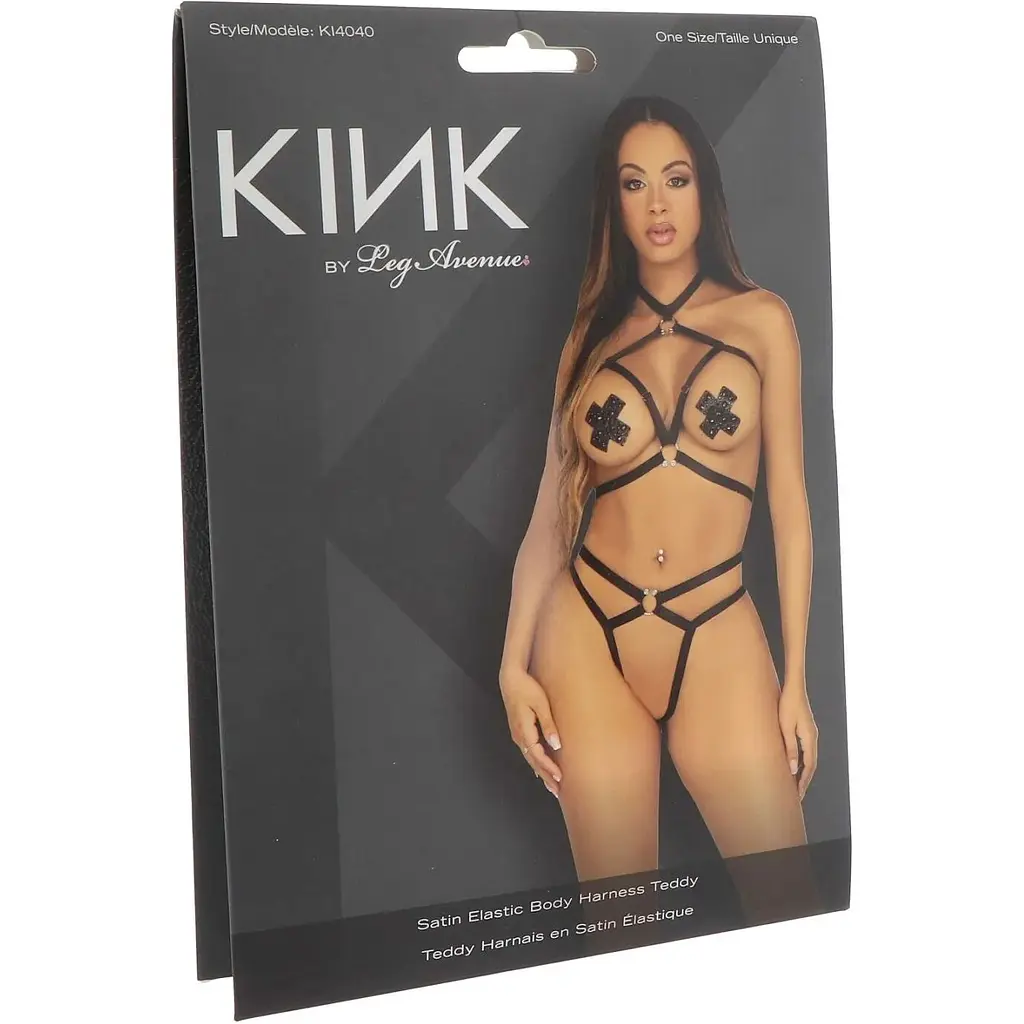 Стрепи-портупея з чокером Leg Avenue Satin elastic harness teddy, One Size, Black - фото 6