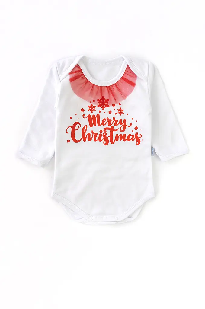 Новорічний комплект для дівчинки Merry Christmas з червоною фатіновою спідницею - фото 2