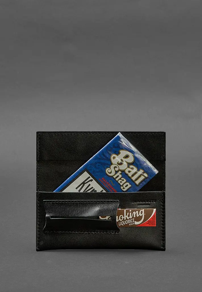 Шкіряний кисет для тютюну 1.0 чорний Краст - фото 3