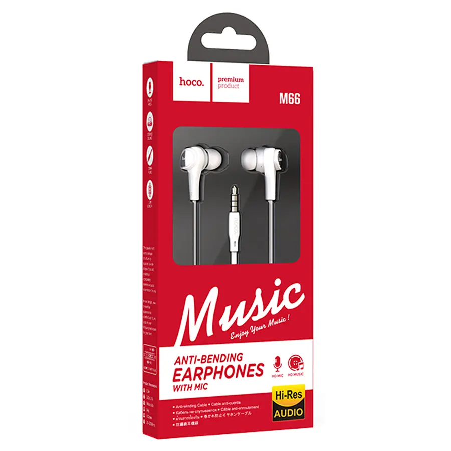 Провідні навушники Hoco M66 Passion in-line control eaphones with mic Hi-Res, 3.5mm, 1.2m, white - фото 5