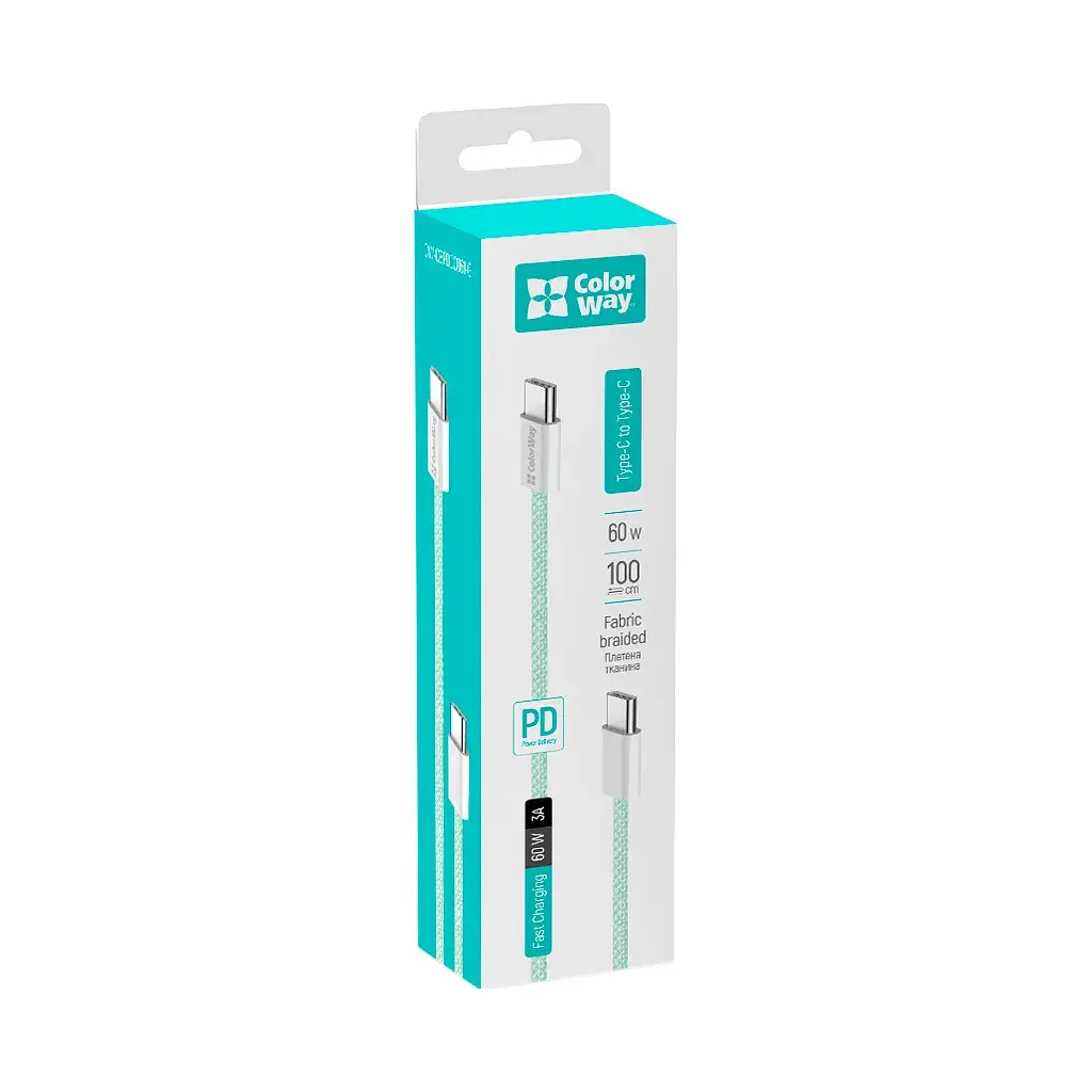 Дата кабель USB-C to USB-C 1.0m 60W 3.0А green ColorWay (CW-CBPDCC061-G) - фото 8