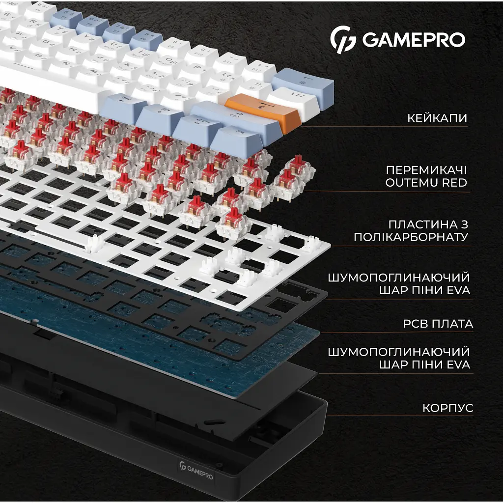 Клавіатура GamePro MK130R Hot-Swap Red Swich RGB USB UA Black (MK130R) - фото 6
