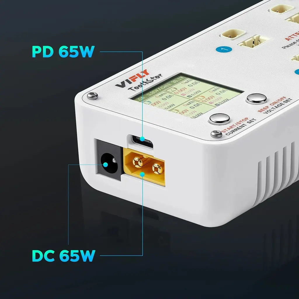 Зарядний пристрій ViFly ToothStor 65W 4 Роrt 2s FPV BT3.0 & JST-XH з функцією балансування білий (18773) - фото 5