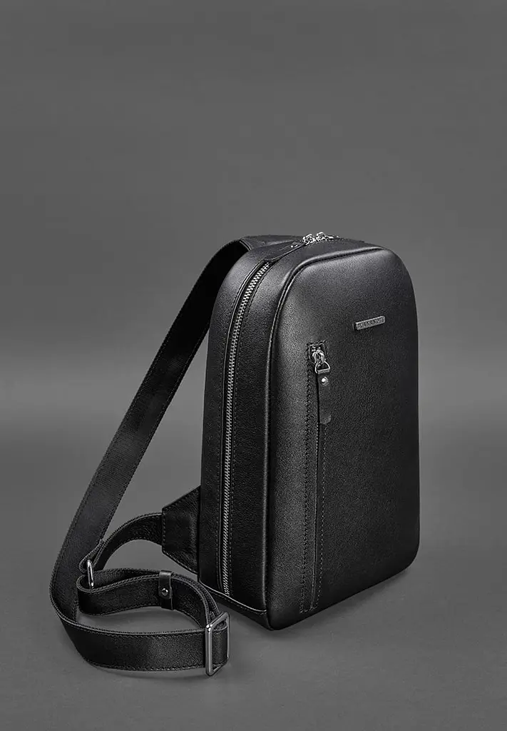 Черный кожаный мужской рюкзак на одно плечо Chest Bag - фото 4