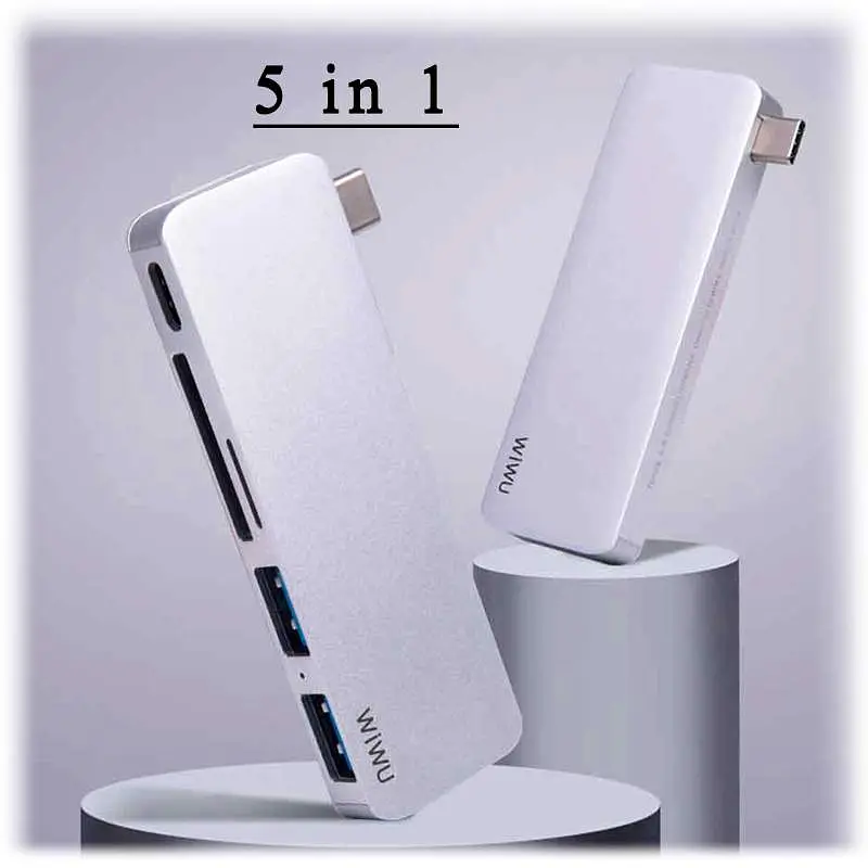 Адаптер Wiwu C1 Plus, USB-C до USB-C + SD + TF + 2×USB 3.0 HUB сірий - фото 4