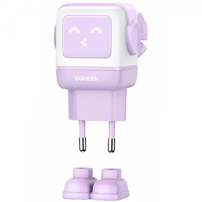 Зарядний пристрій Ugreen CD361 Robot Tech, 3 порти (2xUSB-C + USB-A), PD 65 Вт, GaN, швидке заряджання, фіолетовий (35291) - фото 6