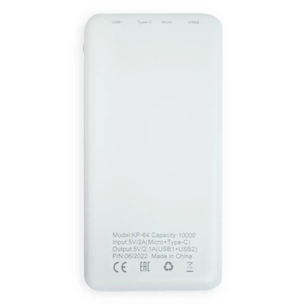 Павербанк 10000 mAh белый портативное зарядное устройство power bank для телефона 2.1А Kensa KP-64 - фото 4